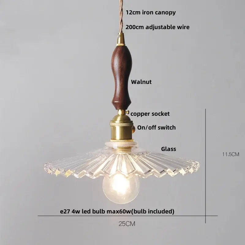 Vintage glass copper led pendant lamp kitchen faceted glass light