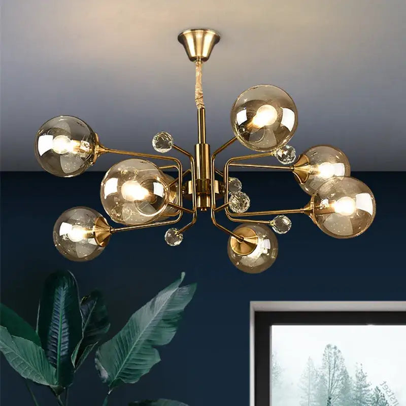 Vintage gold amber glass bubble chandelier living room crystal light