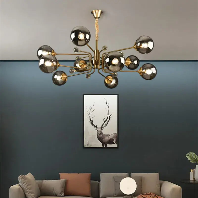 Vintage gold amber glass bubble chandelier living room crystal light