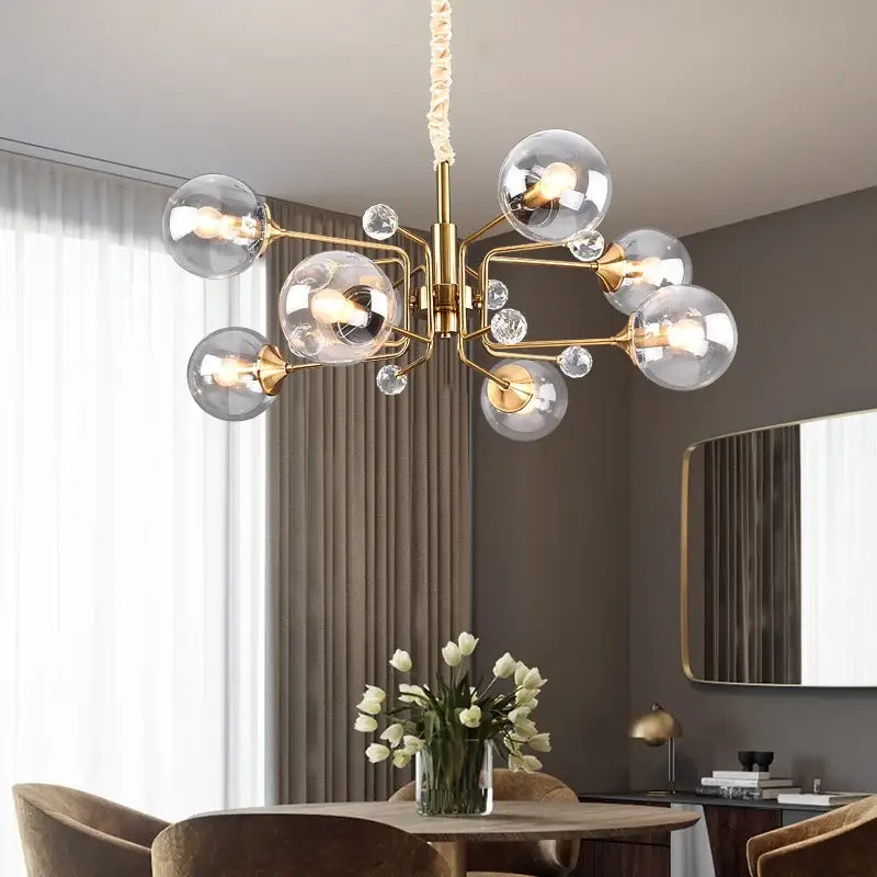 Vintage gold amber glass bubble chandelier living room crystal light