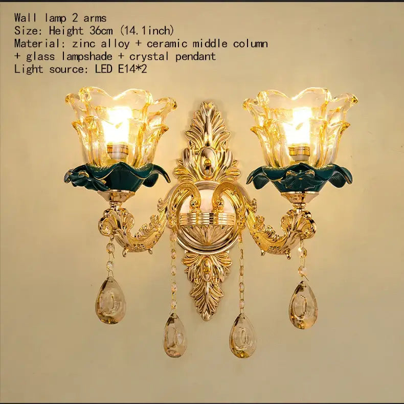 Vintage gold and dark blue crystal chandelier living room light