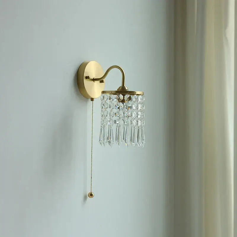 Vintage gold crystal wall light stair sconce with pull chain switch