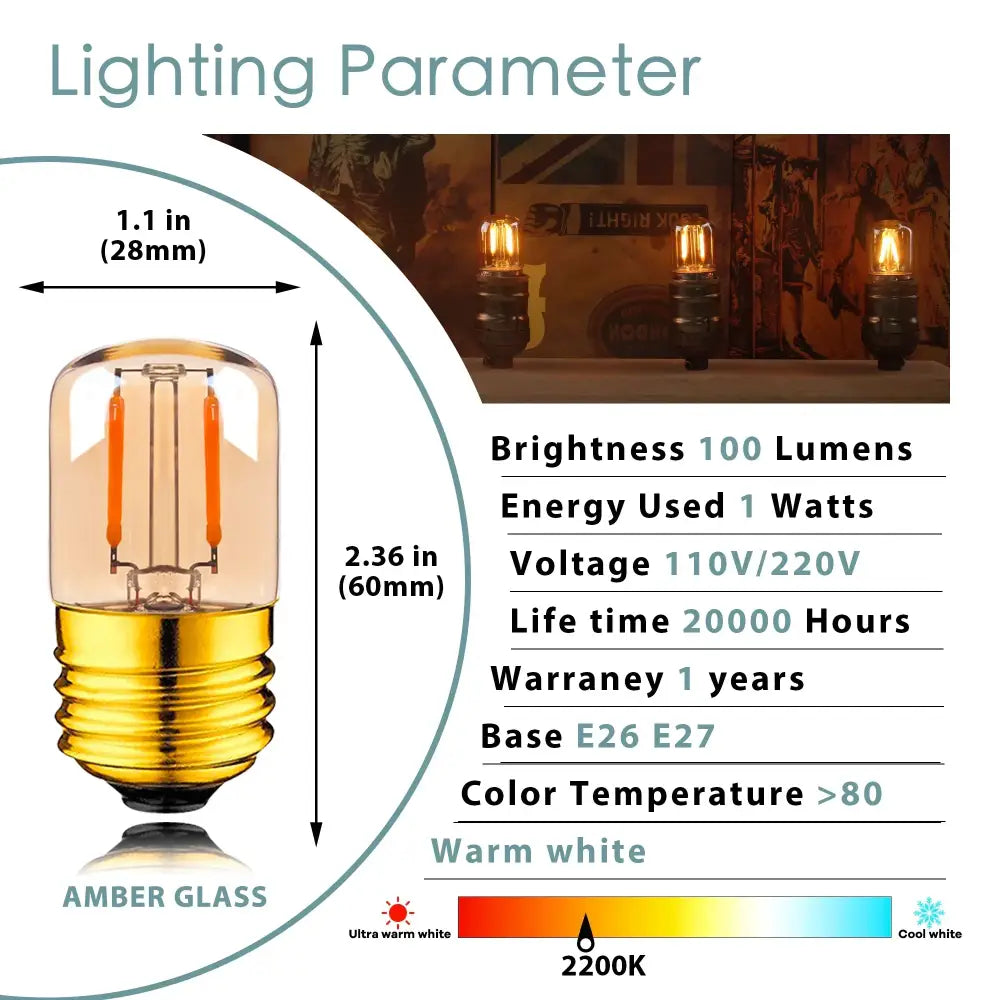 Vintage gold dimmable led tubular bulb 6 pack bedroom lighting