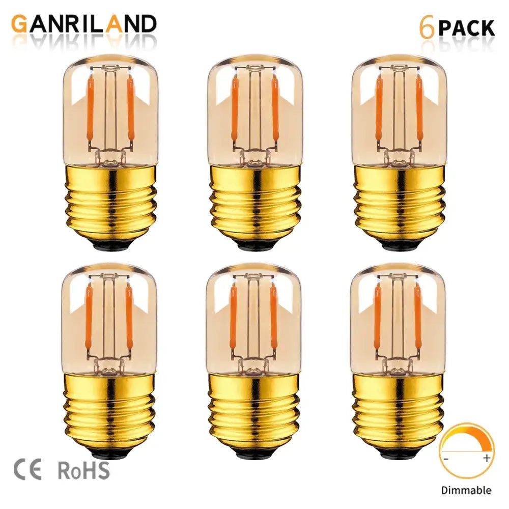 Vintage gold dimmable led tubular bulb 6 pack bedroom lighting