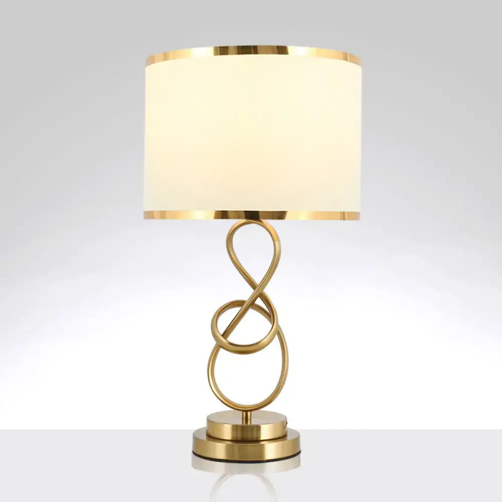 Vintage gold infinity table lamp with fabric shade for bedroom