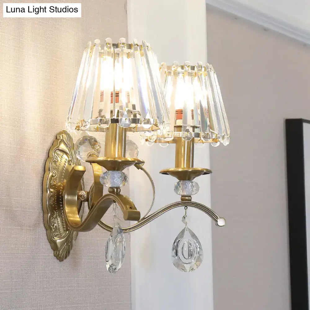 Vintage gold metallic wall lamp bedroom crystal sconce