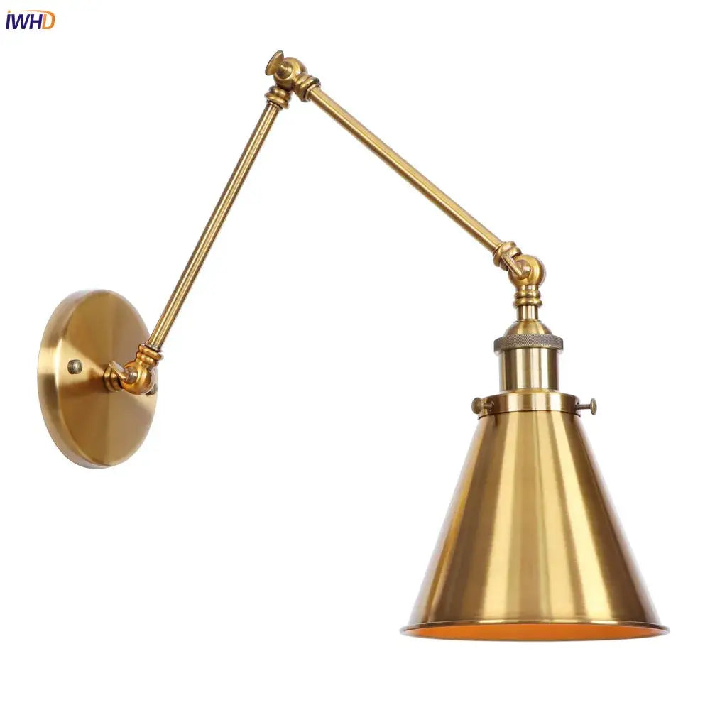 Vintage gold swing arm wall lamp bedroom industrial brass sconce