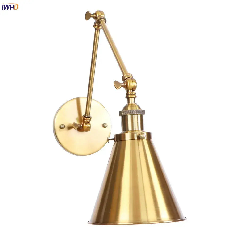 Vintage gold swing arm wall lamp bedroom industrial brass sconce