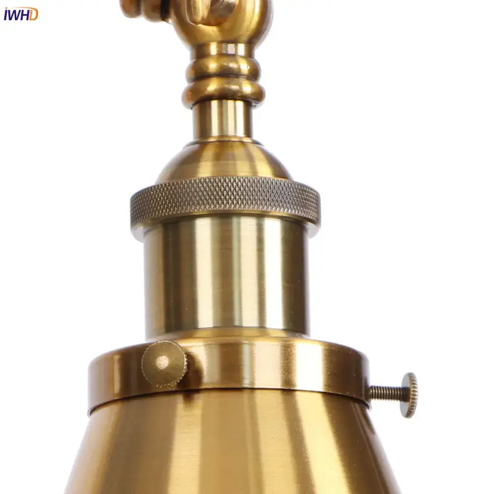 Vintage gold swing arm wall lamp bedroom industrial brass sconce