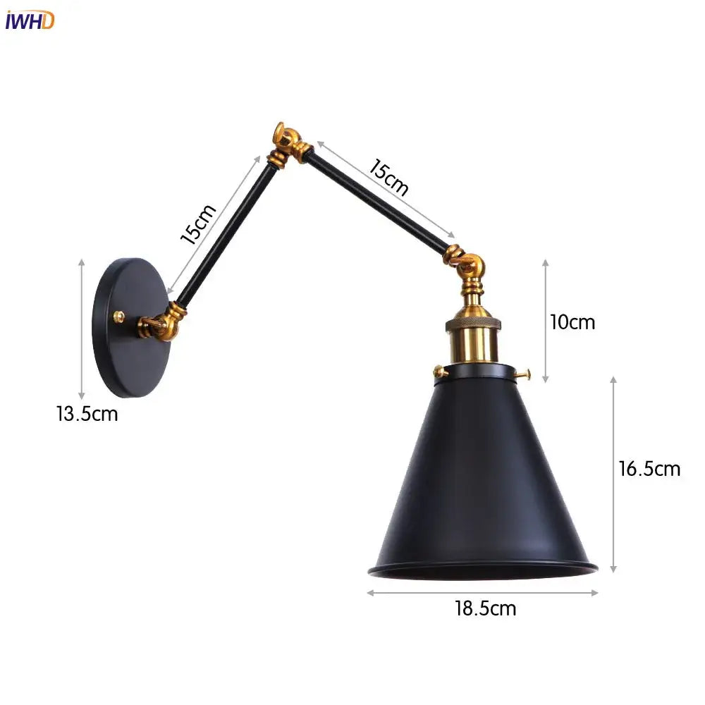 Vintage gold swing arm wall lamp bedroom industrial brass sconce