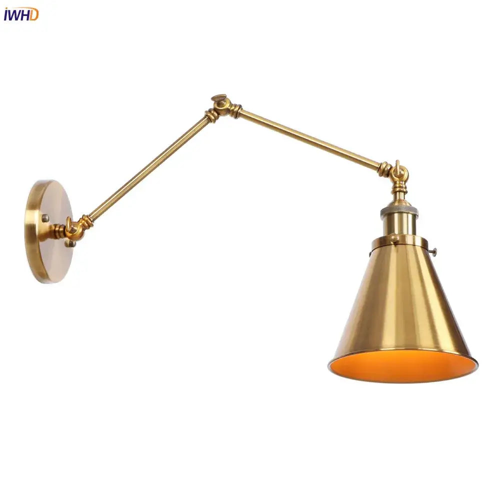 Vintage gold swing arm wall lamp bedroom industrial brass sconce