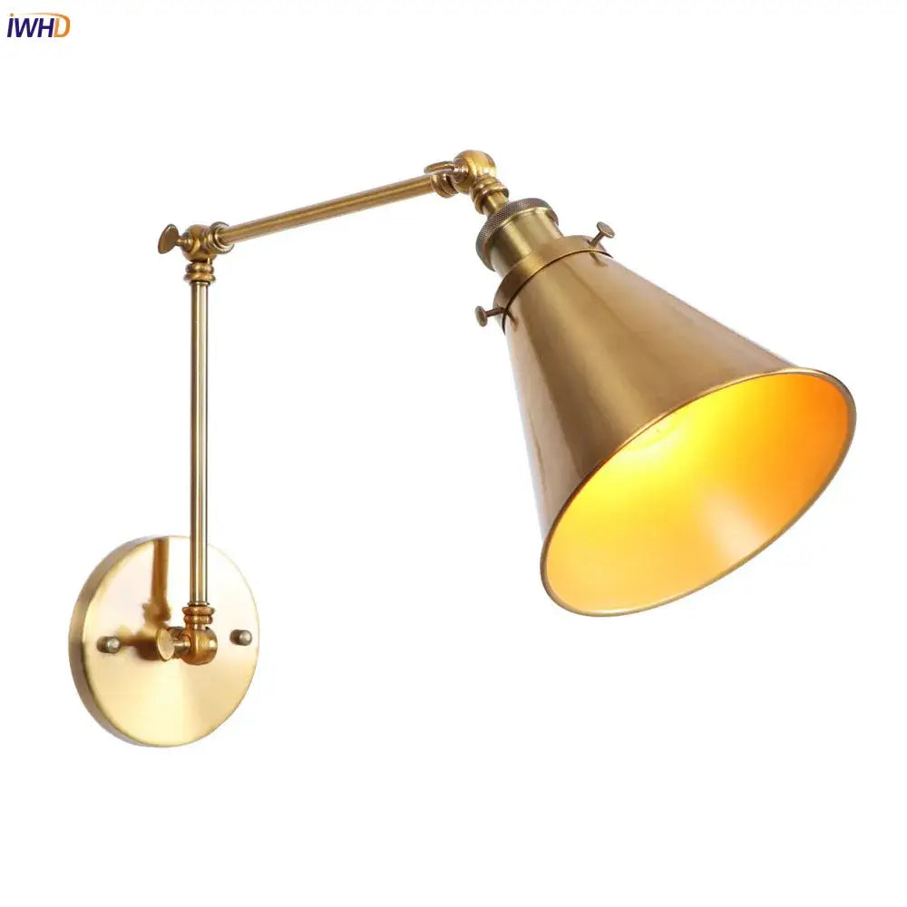 Vintage gold swing arm wall lamp bedroom industrial brass sconce