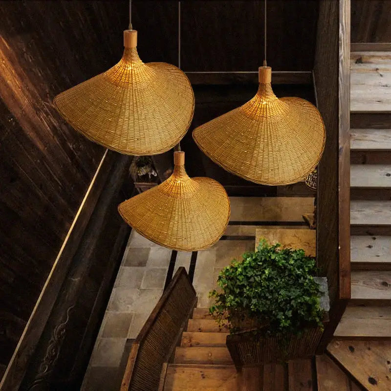 Vintage golden brown bamboo chandeliers led pendant lights dining room