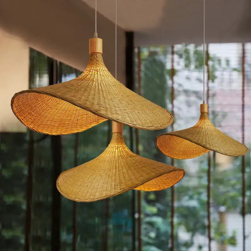 Vintage golden brown bamboo chandeliers led pendant lights dining room