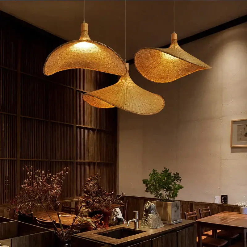 Vintage golden brown bamboo chandeliers led pendant lights dining room