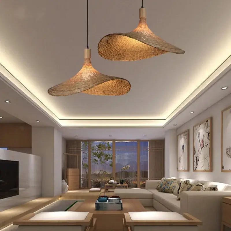 Vintage golden brown bamboo chandeliers led pendant lights dining room