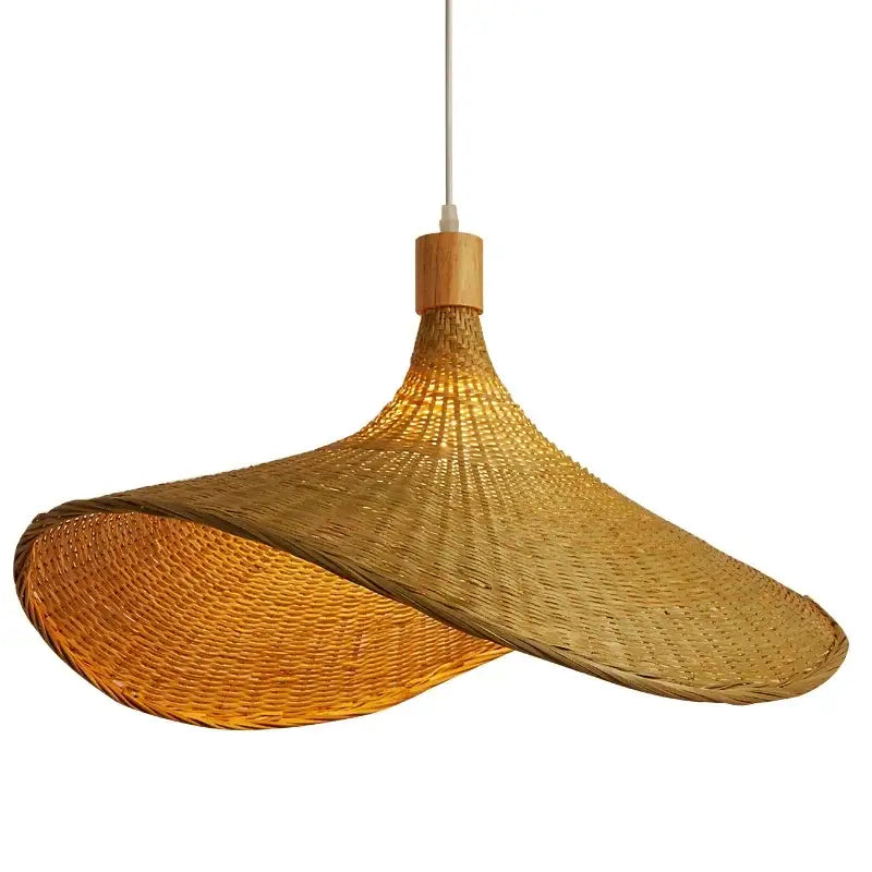 Vintage golden brown bamboo wicker chandelier dining room pendant light