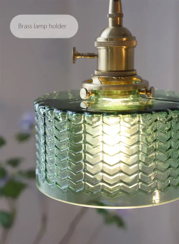 Vintage green & clear glass shade chandelier – dining room pendant