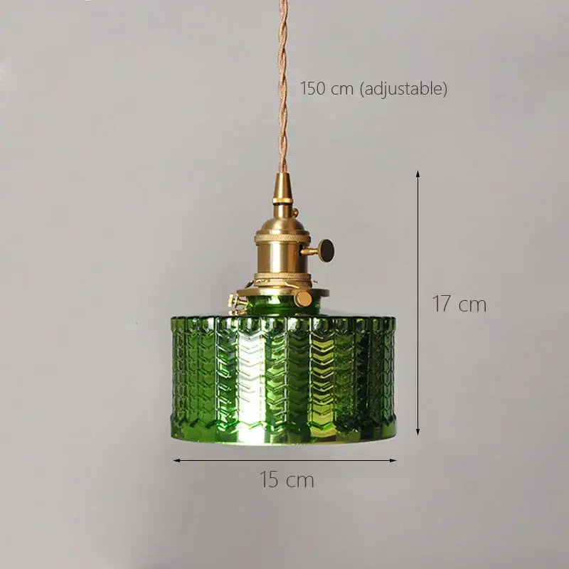 Vintage green & clear glass shade chandelier – dining room pendant