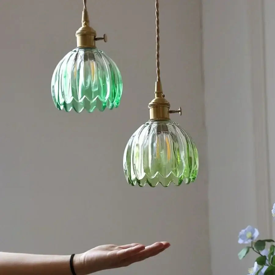 Vintage green glass led pendant light kitchen brass fixture