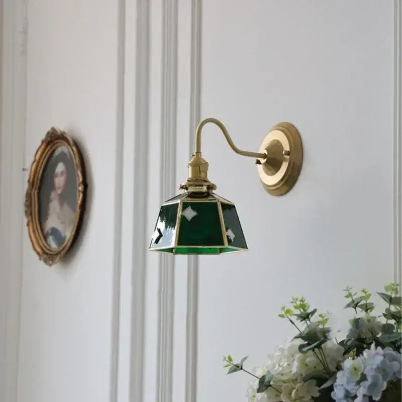 Vintage green glass led wall sconce brass star stair light