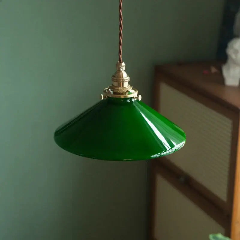 Vintage green glass pendant lamp kitchen brass hardware