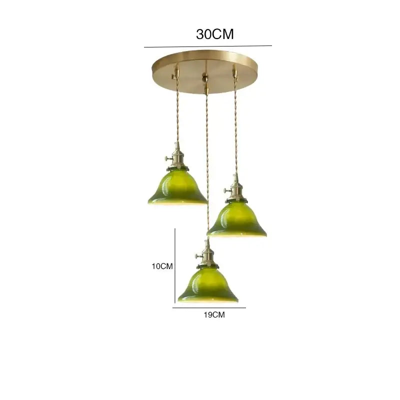 Vintage green glass pendant lamp kitchen brass hardware