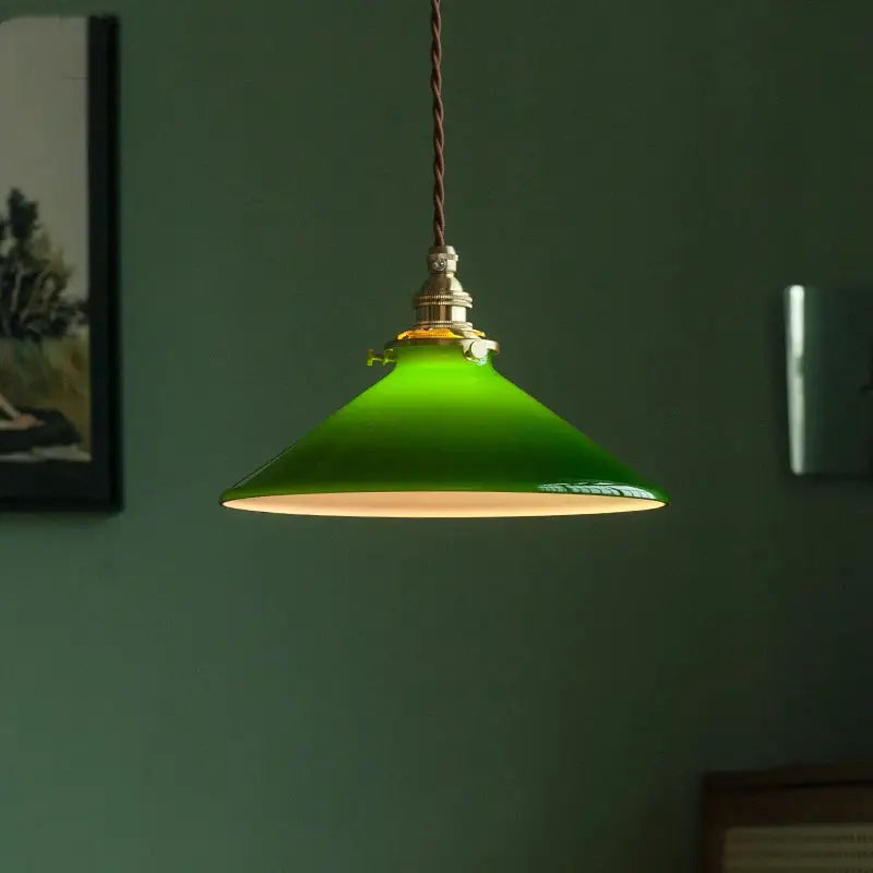 Vintage green glass pendant lamp kitchen brass hardware
