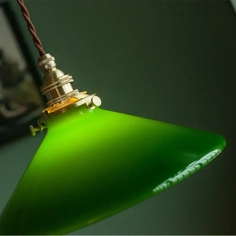 Vintage green glass pendant lamp kitchen brass hardware