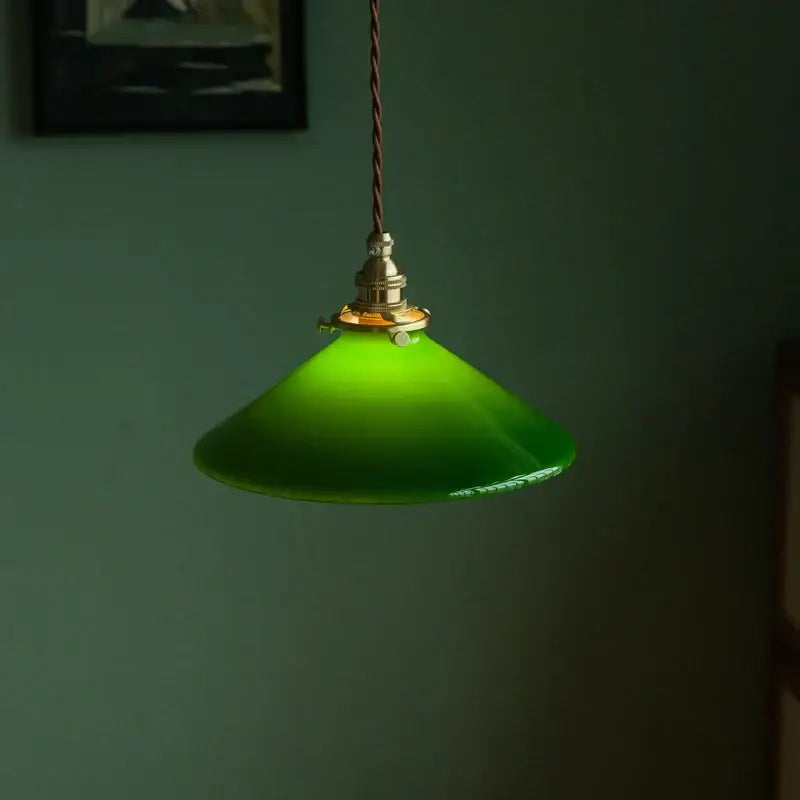 Vintage green glass pendant lamp kitchen brass hardware