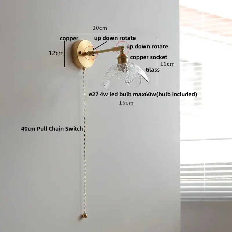 Vintage green loft led wall lamp bedroom glass sconce with pull chain