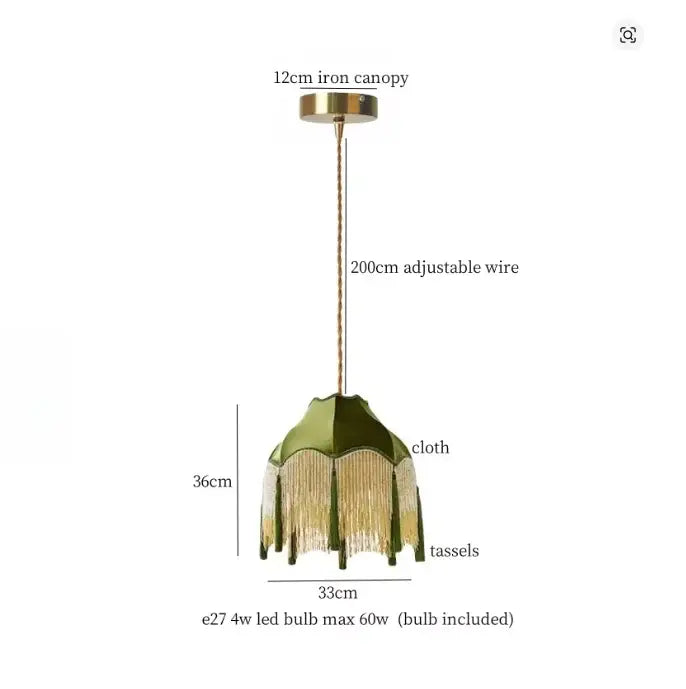 Vintage green velvet tassel pendant light – living room hanging lamp