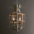 Vintage grey metal cage lantern chandelier – dining room leaf motif