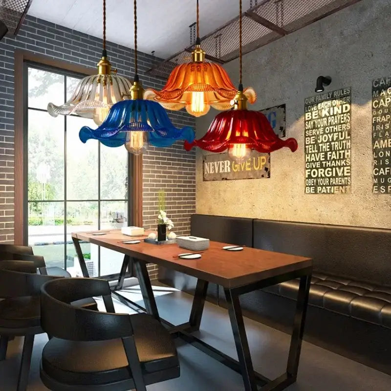 Vintage hand blown glass pendant lights for restaurant and cafe