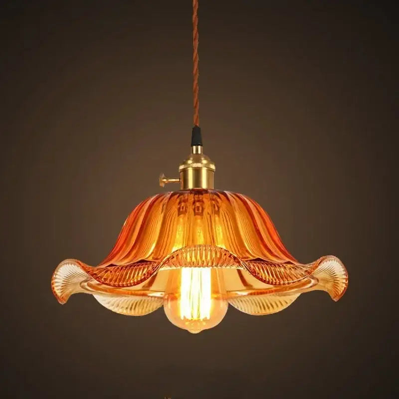 Vintage hand blown glass pendant lights living room brass fixture