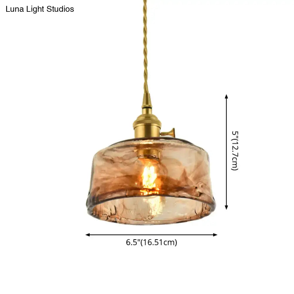 Vintage handmade brass shaded amber glass pendant kitchen light