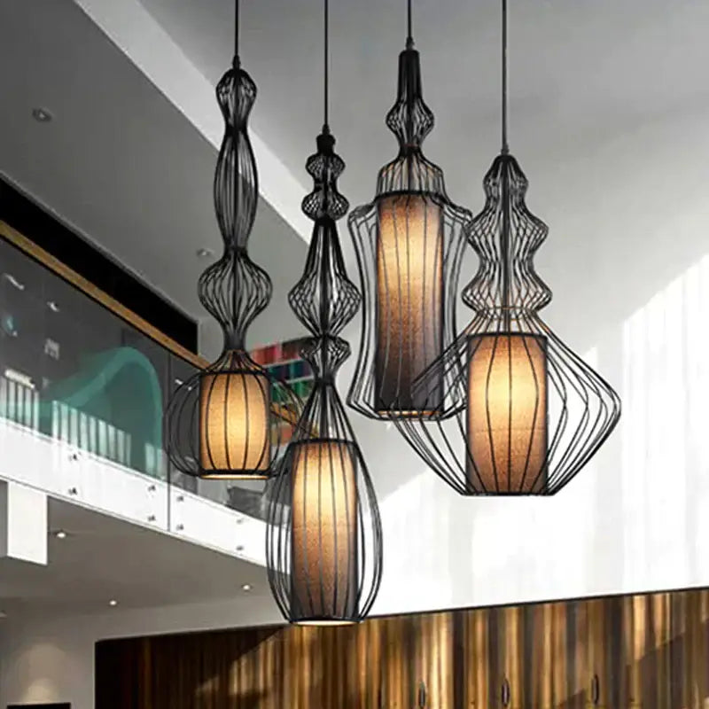 Vintage industrial black birdcage chandelier dining room light