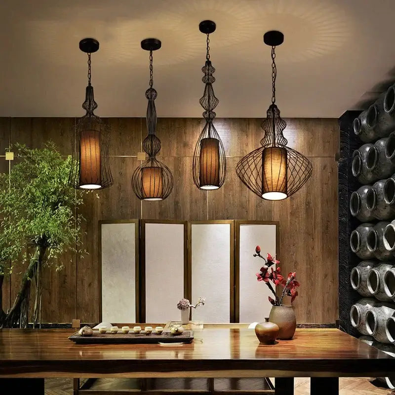Vintage industrial black birdcage chandelier dining room light