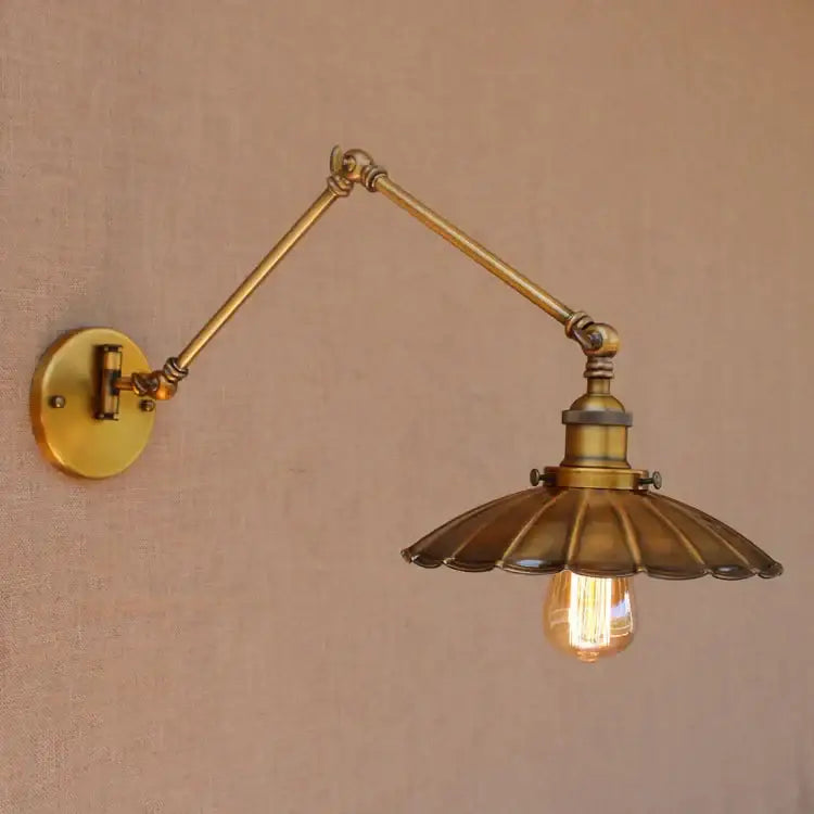 Vintage industrial brass adjustable swing arm wall lamp bedroom reading