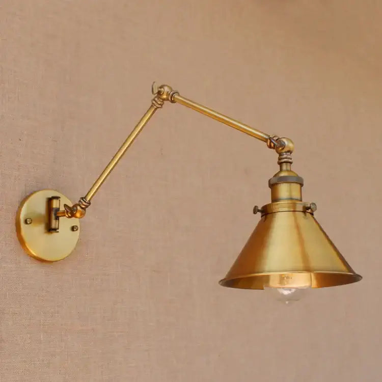 Vintage industrial brass adjustable swing arm wall lamp bedroom reading