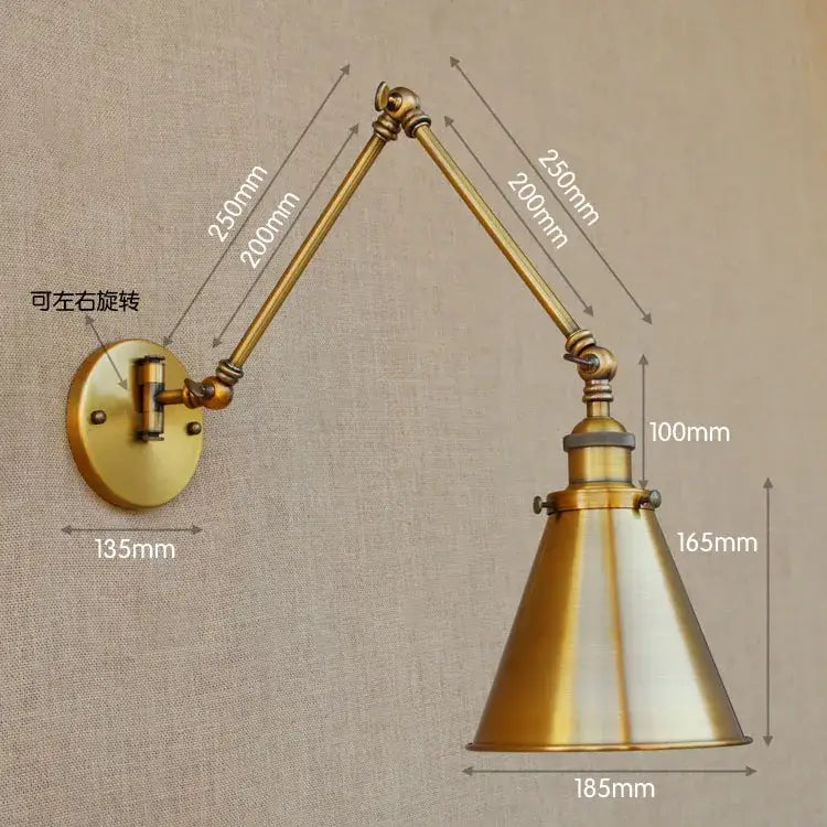 Vintage industrial brass adjustable swing arm wall lamp bedroom reading