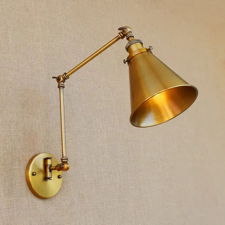 Vintage industrial brass adjustable swing arm wall lamp bedroom reading