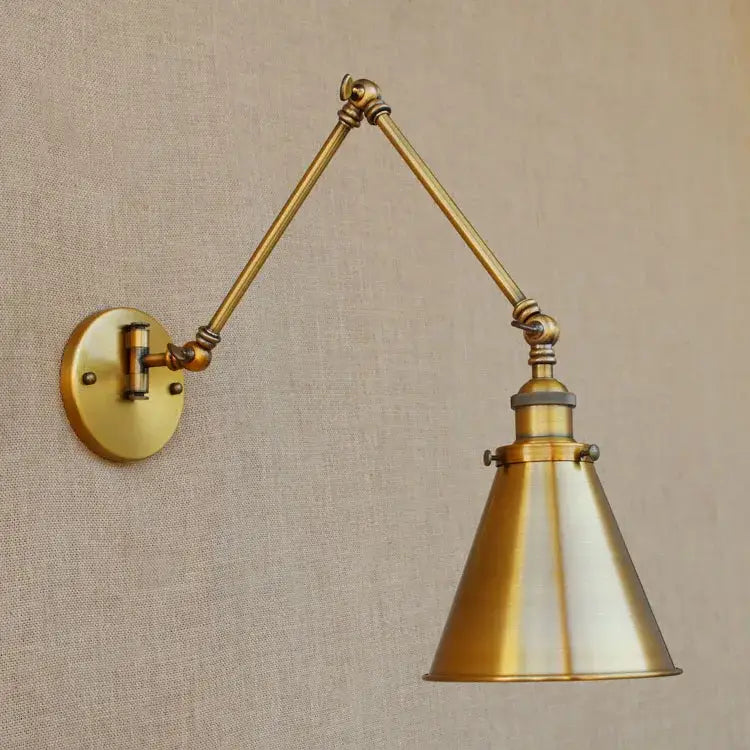 Vintage industrial brass adjustable swing arm wall lamp bedroom reading