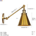 Vintage industrial brass wall lamp bedroom gold swing arm sconce