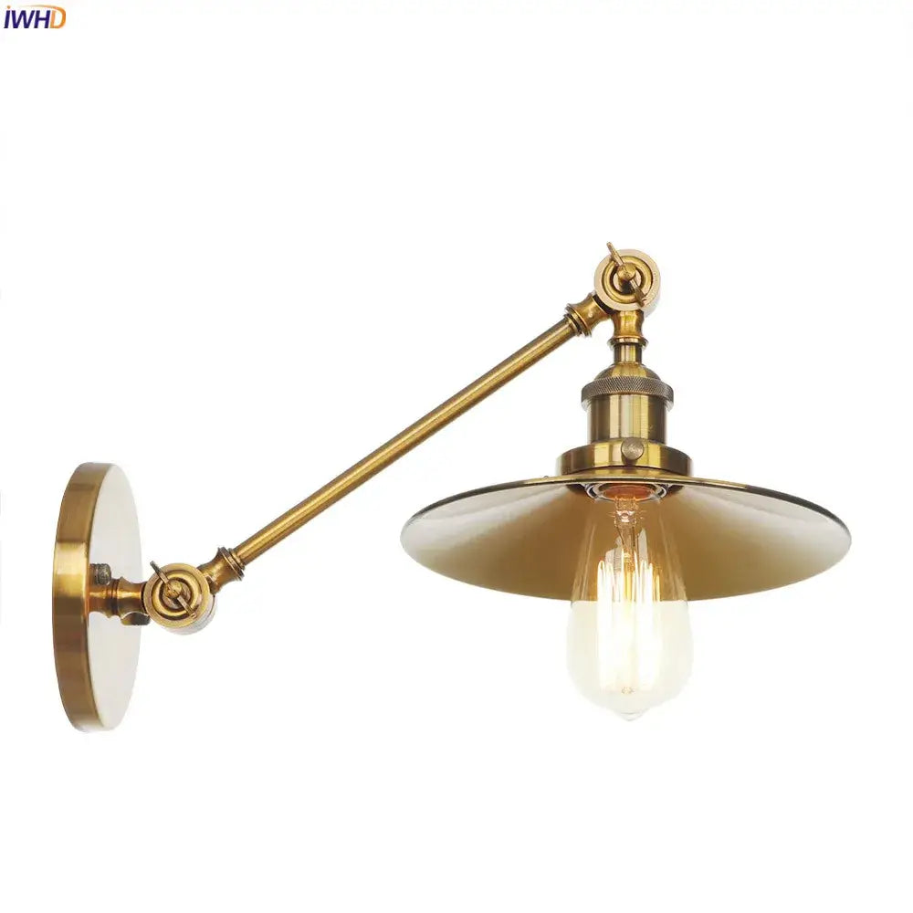 Vintage industrial brass wall lamp bedroom gold swing arm sconce