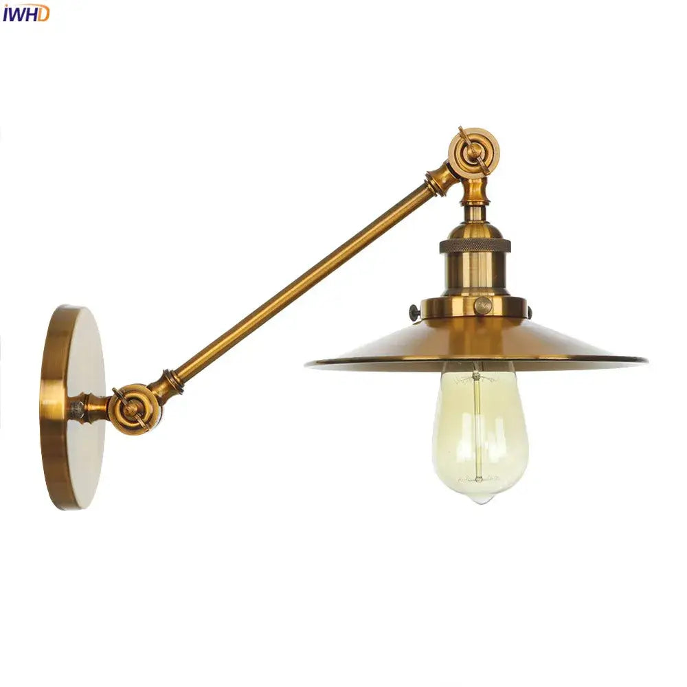 Vintage industrial brass wall lamp bedroom gold swing arm sconce