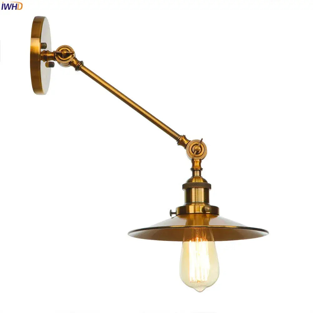 Vintage industrial brass wall lamp bedroom gold swing arm sconce