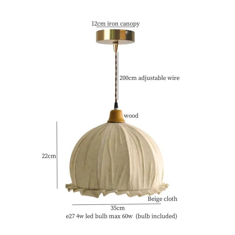 Vintage japanese beige cloth led pendant light for dining room