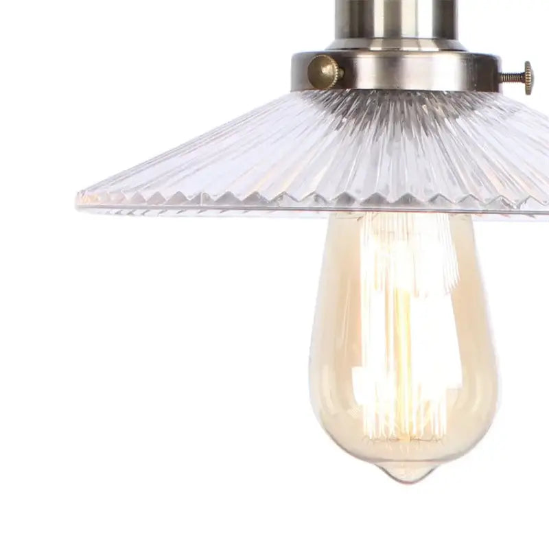 Vintage loft brass wall lamp with ribbed glass for bedroom