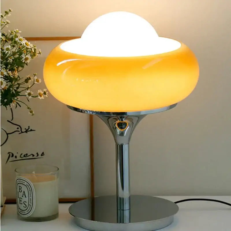 Vintage orange glass and chrome table lamp bedroom lighting